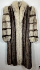 Cosy RACCOON fur coat FOX fur sleeves gray white Women's Medium 49" length