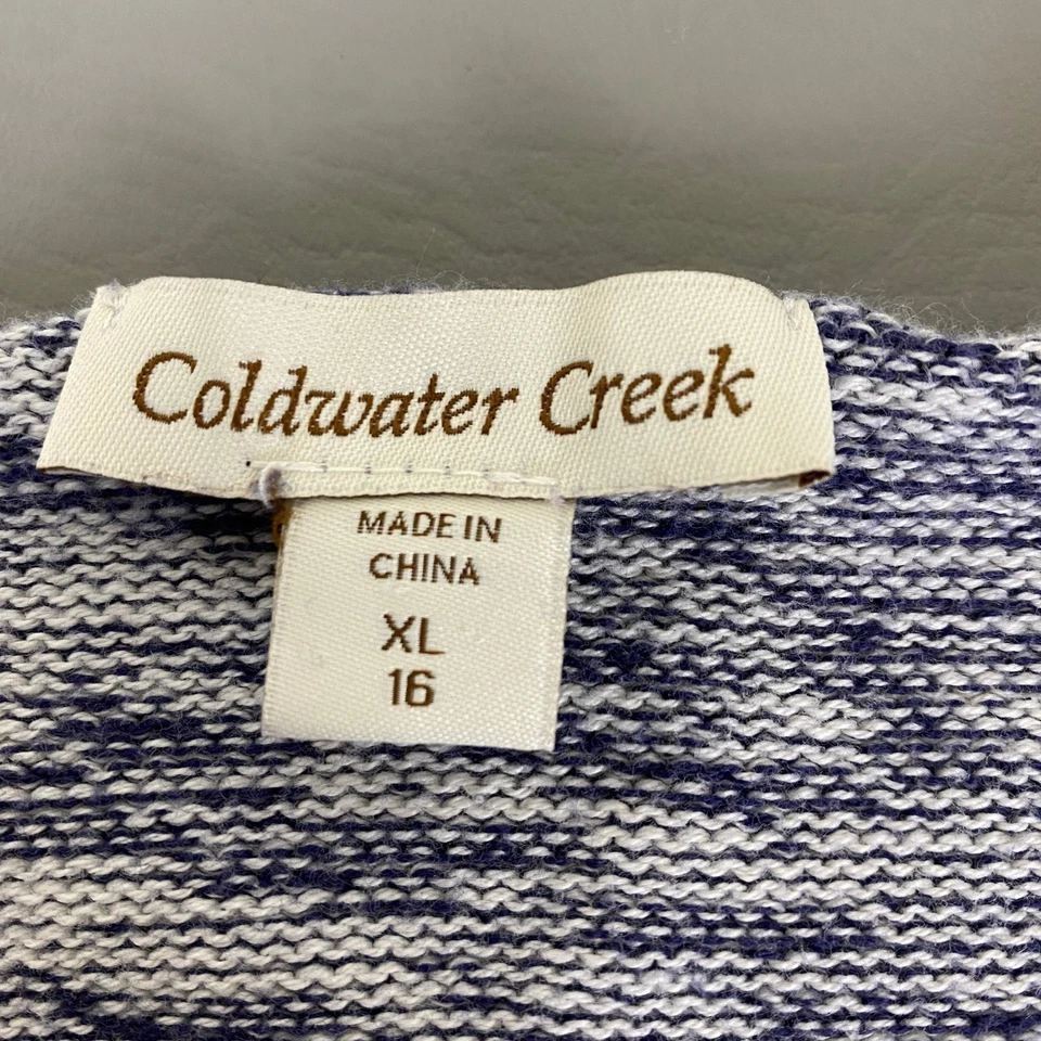 Suéter feminino Coldwater Creek XL azul branco malha listrada manga 3/4 100% algodão - Imagem 3 de 4