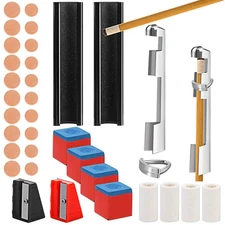 Pool Cue Repair Kit 34 Pack with Clamp 20 Billiard Cue Tips Chalk Cubes