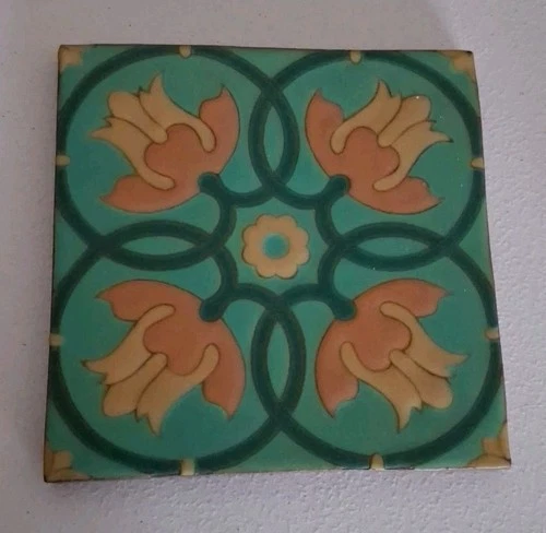 Vintage Van Briggle Tile 6" Square Arts & Crafts Design Brown Clay