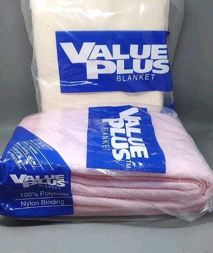 Pair Of Vintage VALUE PLUS BEACON Blankets 72" X 90" FULL/TWIN Pink & Cream - Picture 7 of 20