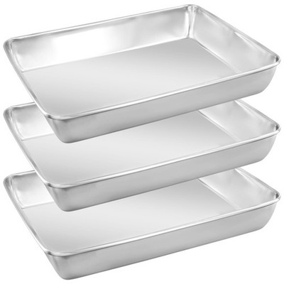 CYEER Set di 4 teglie da forno in acciaio inox 25 x 20 x 5 cm, teglia profonda in acciaio inox 304, per lasagne, arrosti, torte e marinatura, lavabili in lavastoviglie