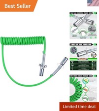 7 Way Coiled Cord 15 FT Green ABS Electrical Power Cords Coil Pigtail Power W...