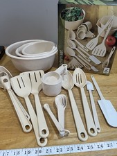 Vtg Tailor Made Kitchen Utensil Set 12 Piece Almond NOS Spoons Measuring Bowls