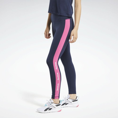 REEBOK LEGGINGS LEGGINS PANTALONE TUTA DONNA FU2180 BLU ROSA LINEAR LOGO  COTONE | eBay
