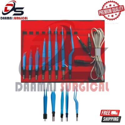 Euro Type Bipolar Forceps Blue Reusable With Silicon 3 Meter Cord Best 9 Pcs Set