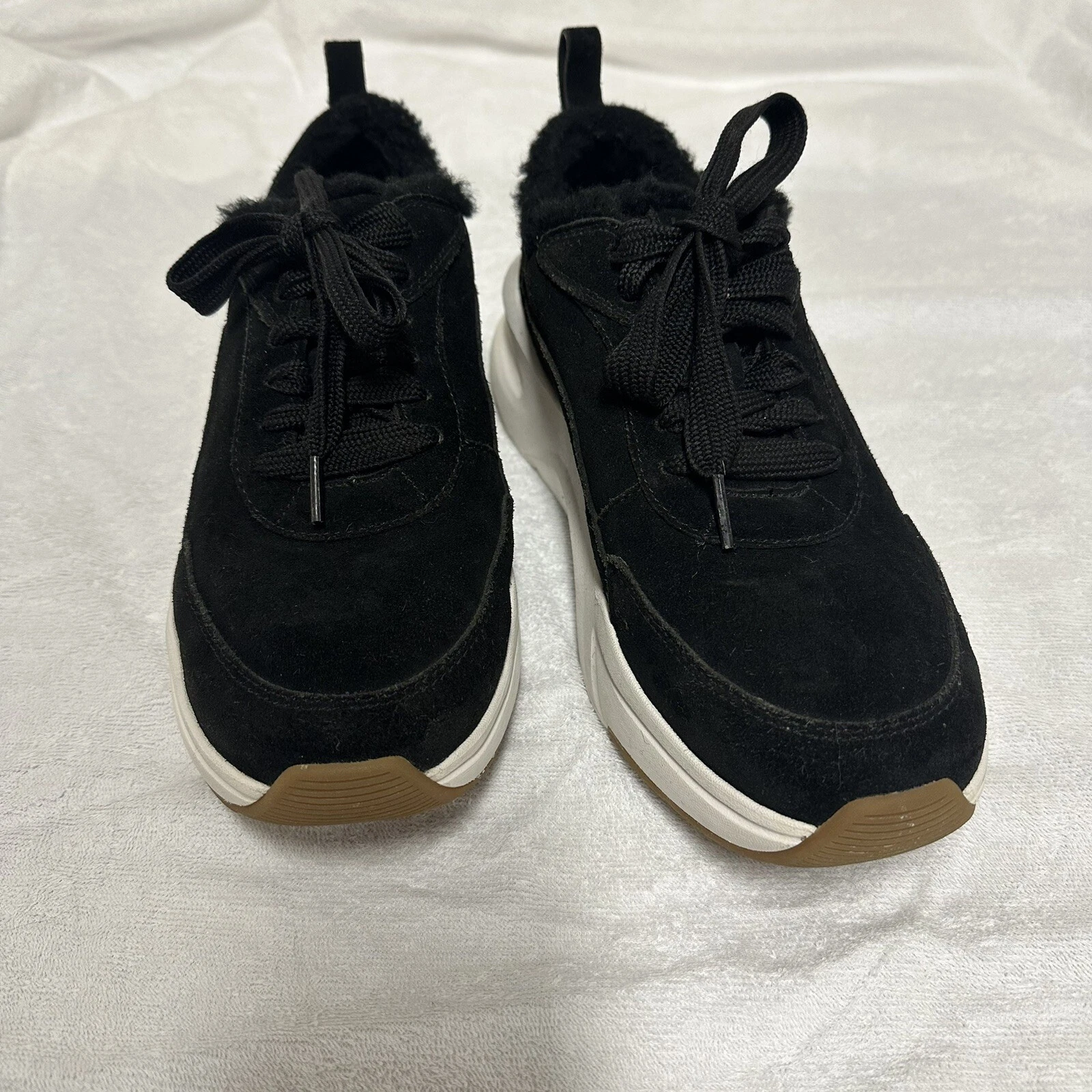 Sneakers Ugg donna taglia 10 LA Glide Heritage peluche pelle nera stringate piatte