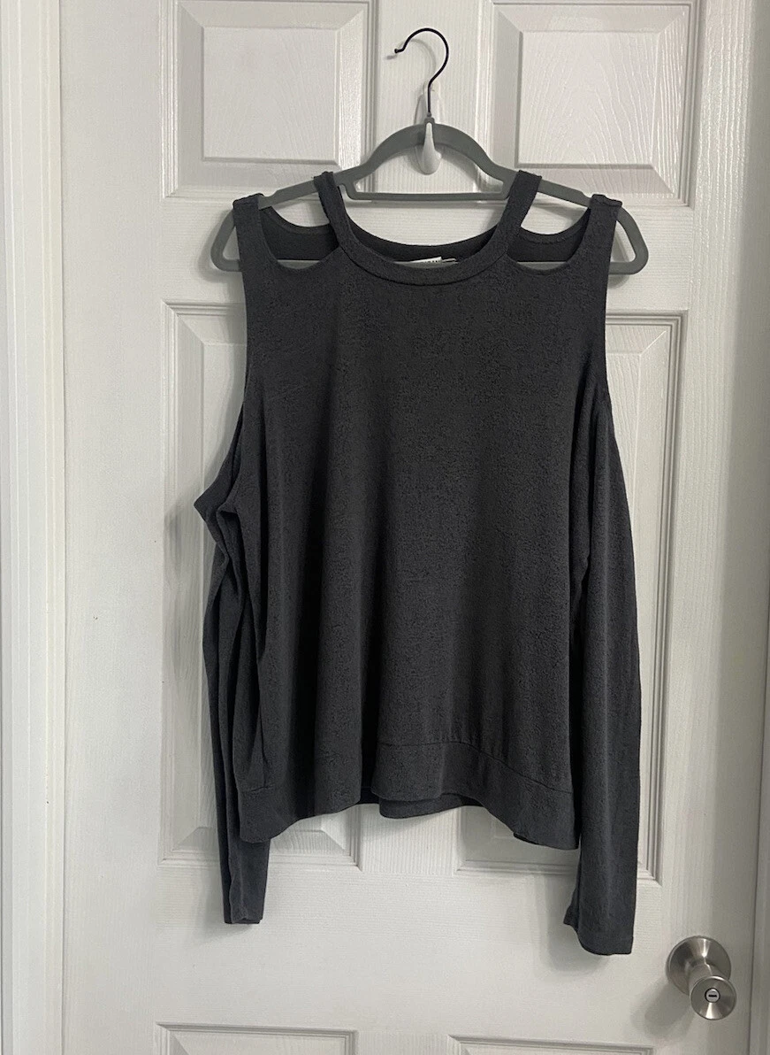 Gray cold shoulder hot sale sweater