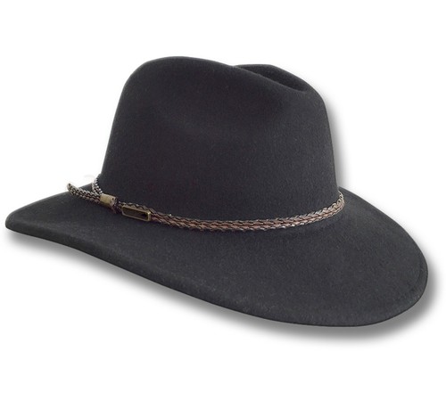 【oZtrALa】Fedora HAT Australian Wool Felt Outback Jacaru Mens Leather Band Cowboy - Picture 5 of 9