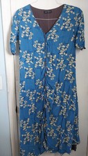 Unique Blue Floral Button Down Long 3/4 Sleeve Dress S EU36 F4 (Unbranded?) Cott