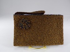 NEW W/TAG Vintage Clutch Purse Gold Glass Beaded Flower Wristlet By About Color