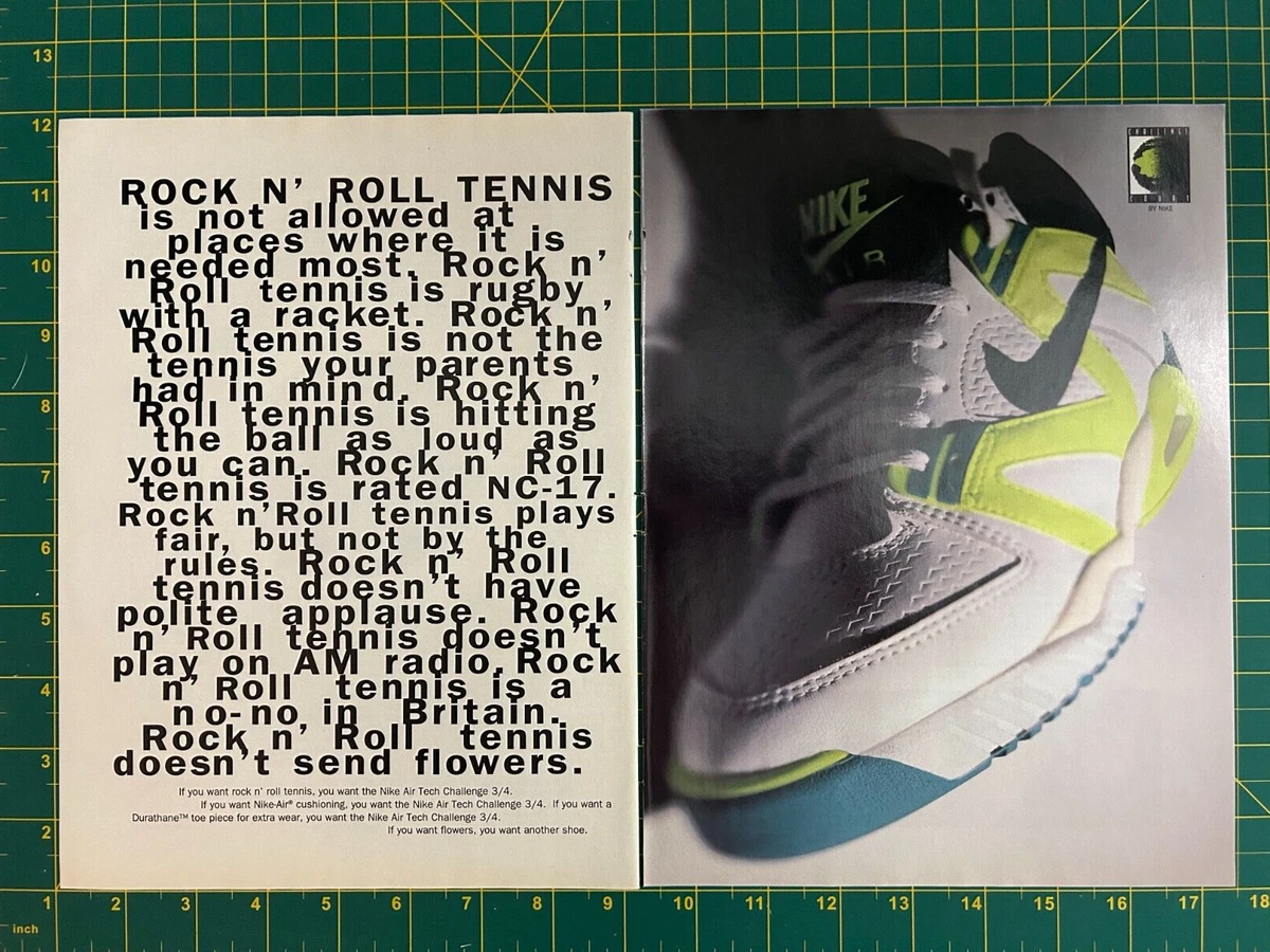 Beleefd waterval De onze 1991 Vintage Nike Air Tech Challenge 3/4 Tennis Shoes Rock N Roll Print Ad  T1 | eBay