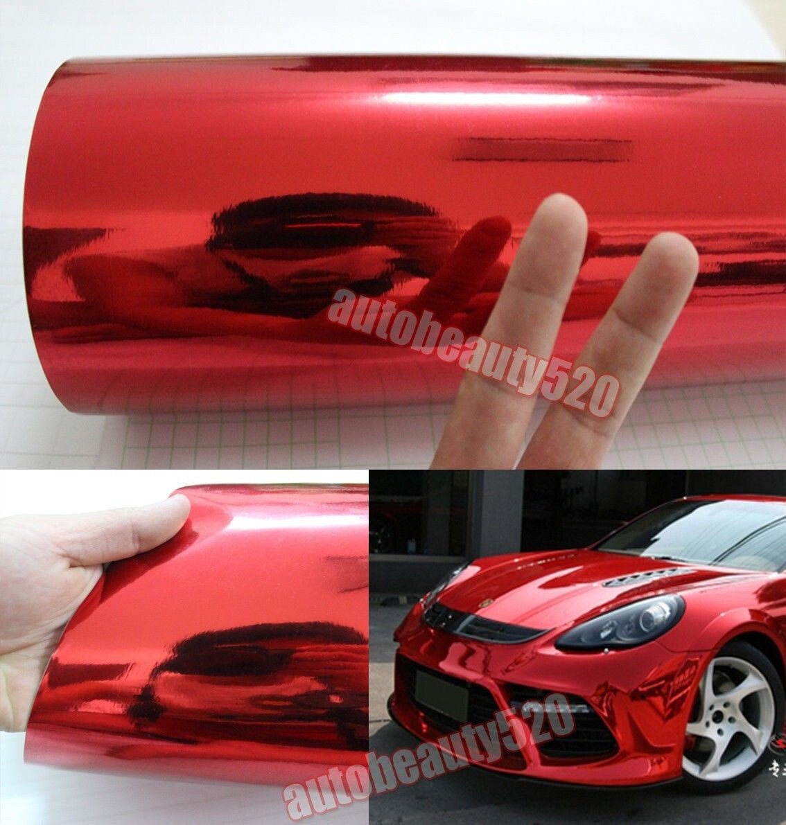 50FT x 5FT Flexible Chrome Red Foil Vinyl Whole Car Wrap Vinyl Film