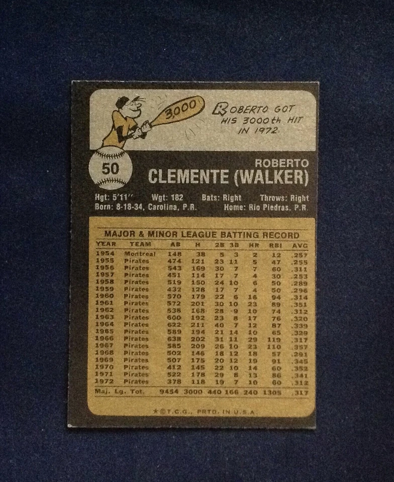 1973 #50 Roberto Clemente Piratas de Pittsburgh Salón de la fama EX-EX-MT Envío gratuito Topps Foto 2 de 2