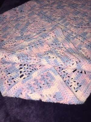 Handmade Crochet Baby Blanket Afghan Throw Pastel Colors Shabby Chic Size 36x48
