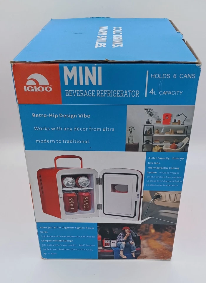 Igloo Retro Mini RED Refrigerador de Bebidas - Tiene Capacidad para 6 Latas - Nuevo En Caja Aire Acondicionado o Coche Foto 2 de 4
