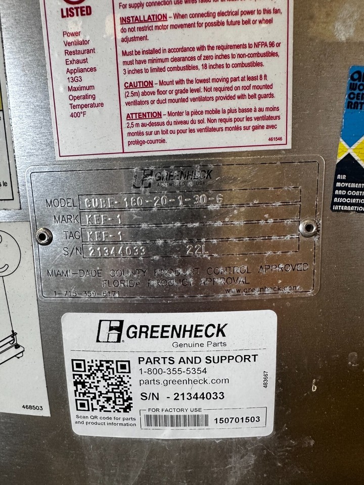 Greenheck Roof Mounted Exhaust Fan eBay