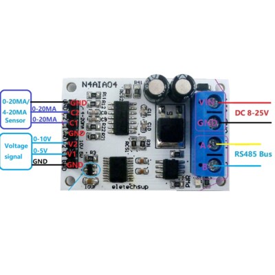 DC 12V 4-20mA 0-5V 0-10V Voltage Signal Acquisition RS485 Modbus RTU Module
