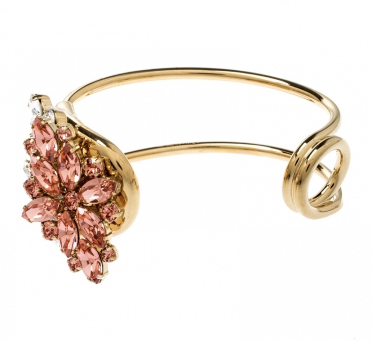 BURBERRY Authentic Gold Crystal Daisy Pin Cuff Bracelet In Coral
