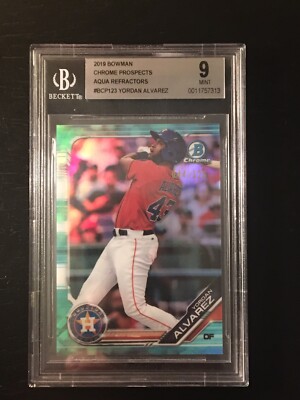 #44/75 Yordan Alvarez 2019 Bowman Chrome Aqua Shimmer Refractor BGS 9 Mint