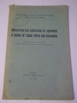 LIBRETTO '' GEMISCHTES ITALIENISCH-DEUTSCHES SCHIEDSGERICHT '' ROM 1924 L-30