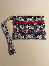 MICKEY  MINNIE MOUSE Purse Pouch W/Detachable Wrist Strap / Zippered / Handmade