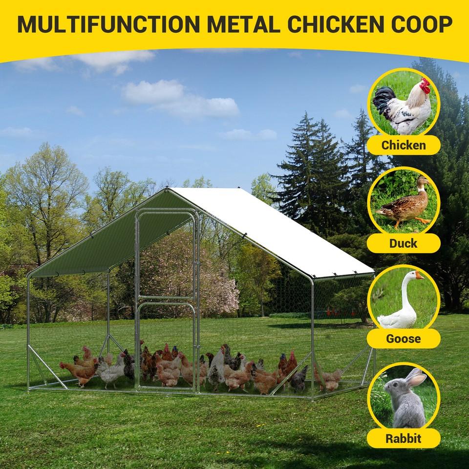 Large Metal Chicken Coop Cage with Waterproof Cover Walkin Poultry