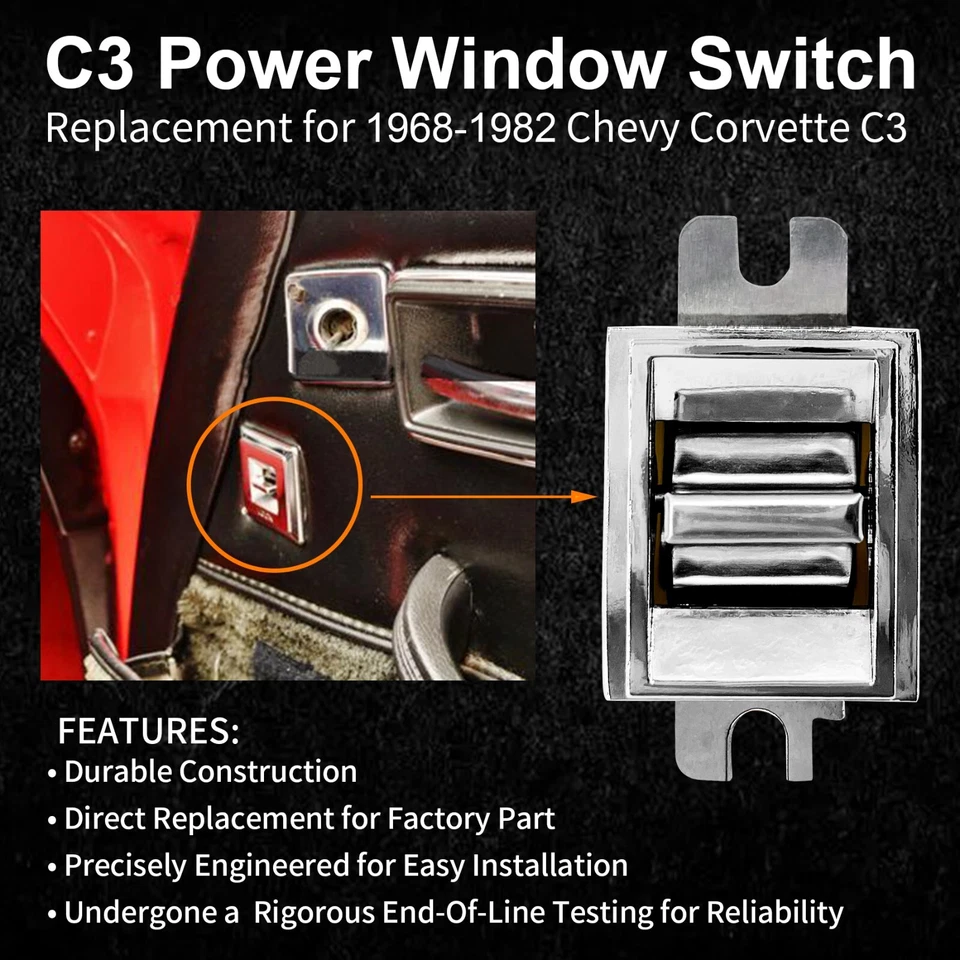 2X Power Window Switch Left & Right Side for 1968-1982 Chevy Corvette C3 1725109 - Image 2 of 4