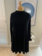 New Look mock neck black jersey trapeze fit & flare dress size 14 classic work 