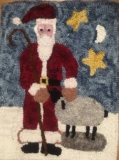 Primitive rug hooking kit, Santa with Sheep, Christmas, gift, linen, wool