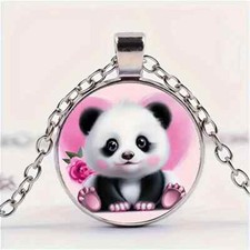 Cute Baby Panda Art Design Round Pendant Necklace