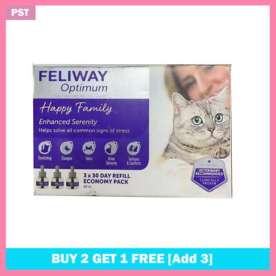NEW Feliway Optimum Cat Enhanced Calming Pheromone 3×30 Days Refill Cat