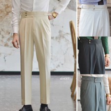 Men Gurkha British Style Pants Naples High Waist Straight Business Long Trousers