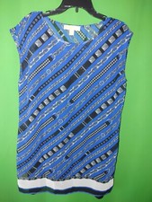 1658) MICHAEL KORS 6 black blue chain print shift mini dress thin polyester 