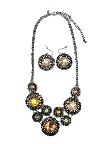 NX6544 DESIGNER INSPIRED SILVER TONE METALGEMSTONE CHAIN NECKLACE