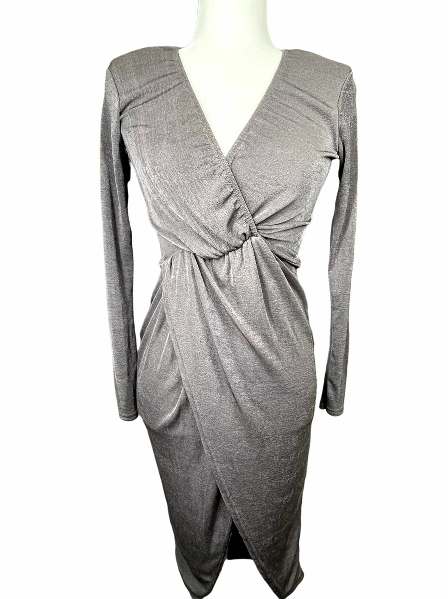NWT Boohoo Slinky Twist Detail Midi Long Sleeve Dress Size 8