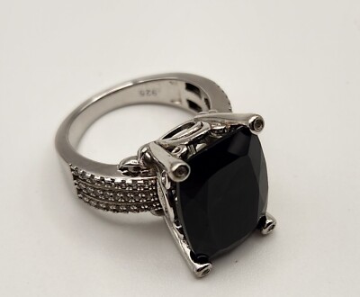 Thailändischer schwarzer Spinell Cocktail Platin 925 Silber Ring - Größe 7 *gebraucht