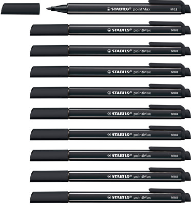 10 x Stabilo Fasermaler pointMax Permanentmarker Filzstifte 0,8 mm schwarz