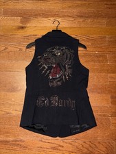 Ed Hardy Christian Audigier Tiger Vest Womens L Black Rhinestone Y2K Vintage 00s