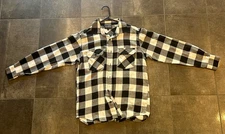 LA Gate Long Sleeve Button Down Flannel Shirt Black/White Mens Small