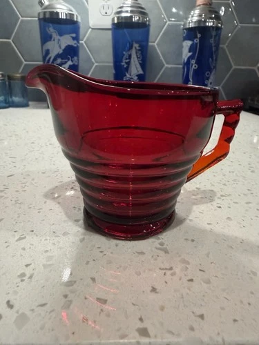Paden City Penny Line Ruby Red Creamer Mid Century Modern Depression Glass