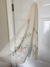 Sheer White Cream Hand painted Scarf With Flowers 64 X 15"