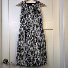 NWT J CREW Women’s Sheath Dress Basketweave Size 4 Lined Navy Blue & White Print