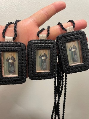 Religious Scapular Escapulario Saint Benedict Black Vaqueta Cowhide San Benito