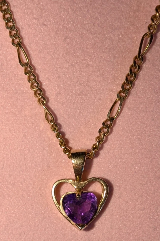 14k Gold Chain Bracelet w/ Amethyst Heart Antique Acme Co. Inc. Marked C. 1943 - Image 2 of 4