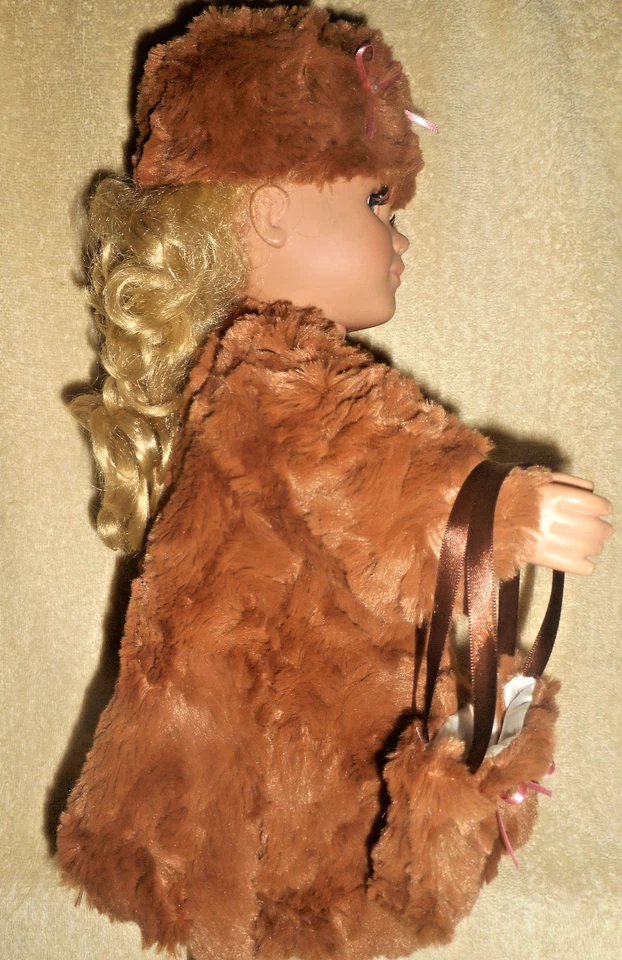 18 ropa de muñeca se adapta a muñeca AG, abrigo de piel marrón chocolate, sombrero, bolso - totalmente forrado Foto 3 de 4