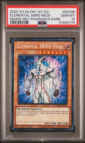 Elemental Hero Neos MAMA-EN106 1st Ed Secret Pharaoh's Rare Yugioh PSA 10 *775