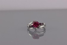 Sterling Silver Red Ruby Heart Crossover Accented Band Ring 925 Sz: 7