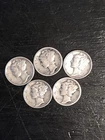 Mercury Silver Dimes 90% SILVER  Lot of 5  Mixed Dates #2
