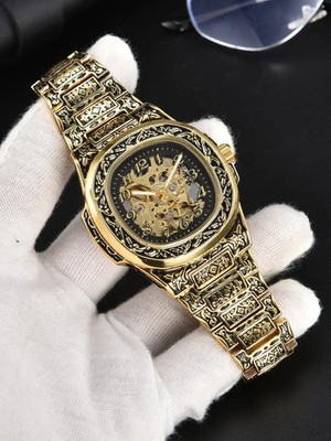 LONGLUX Automatic mechanical watch alloy steel vintage retro waterproof skeleton